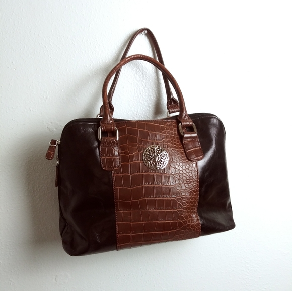 Gianni Bernini Embossed Hand Bag Faux Leather Black/Brown 9"x12" - Picture 1 of 17